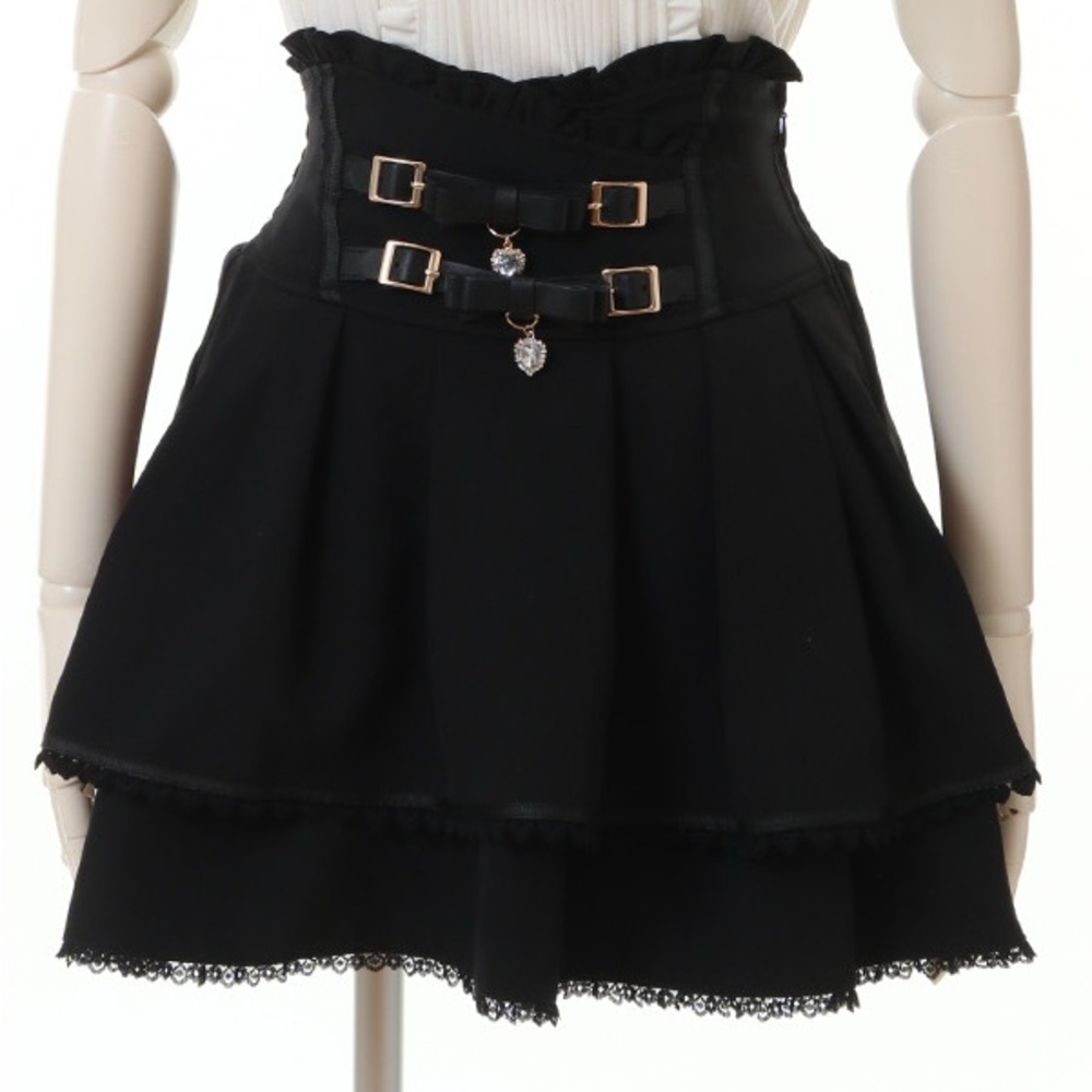 LIZLISA XL JR Double Ribbon Belt LaceUp Gemstone Mini Skirt 2 Tier w Shorts
